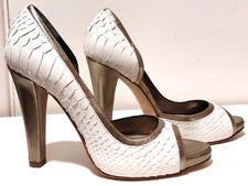 Gil Carvalho London White Gold Heels Python Peep Toe d'Orsay EU37 UK4 Italy NEW