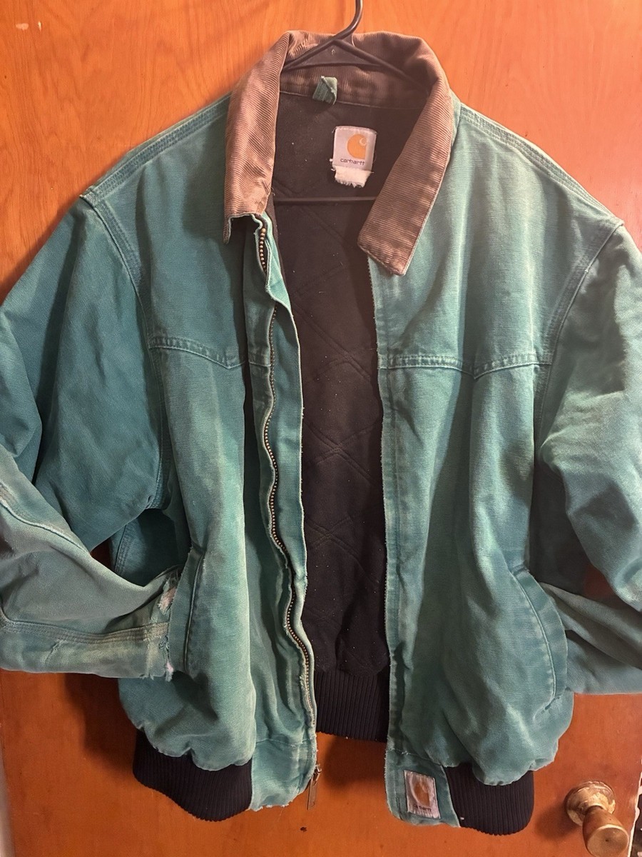 Vintage 1990s Carhartt Santa Fe JQ2141 Teal Blue Size Lg Workwear