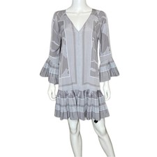 Halston Heritage Grey Linear Floral Scarf Print Dress Women’s Sz S