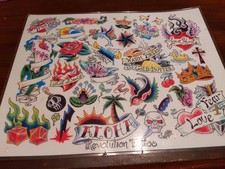 Vintage 90s Y2K Tattoo Flash Print Love Roses Cherries