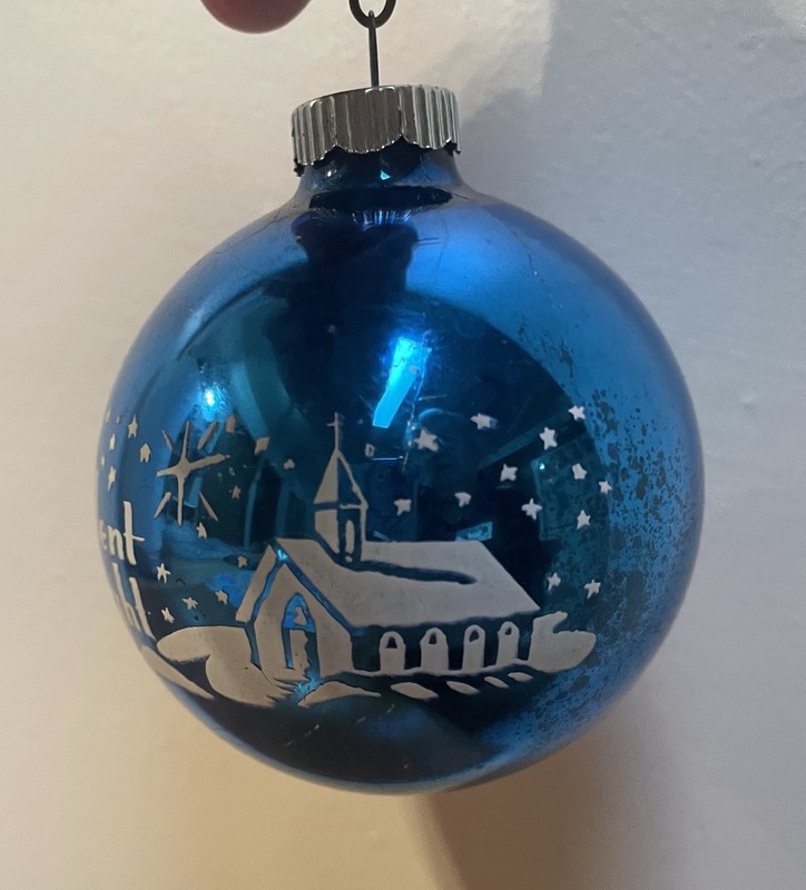 Vintage Shiny Brite Christmas Ornament Silent Night Blue White 