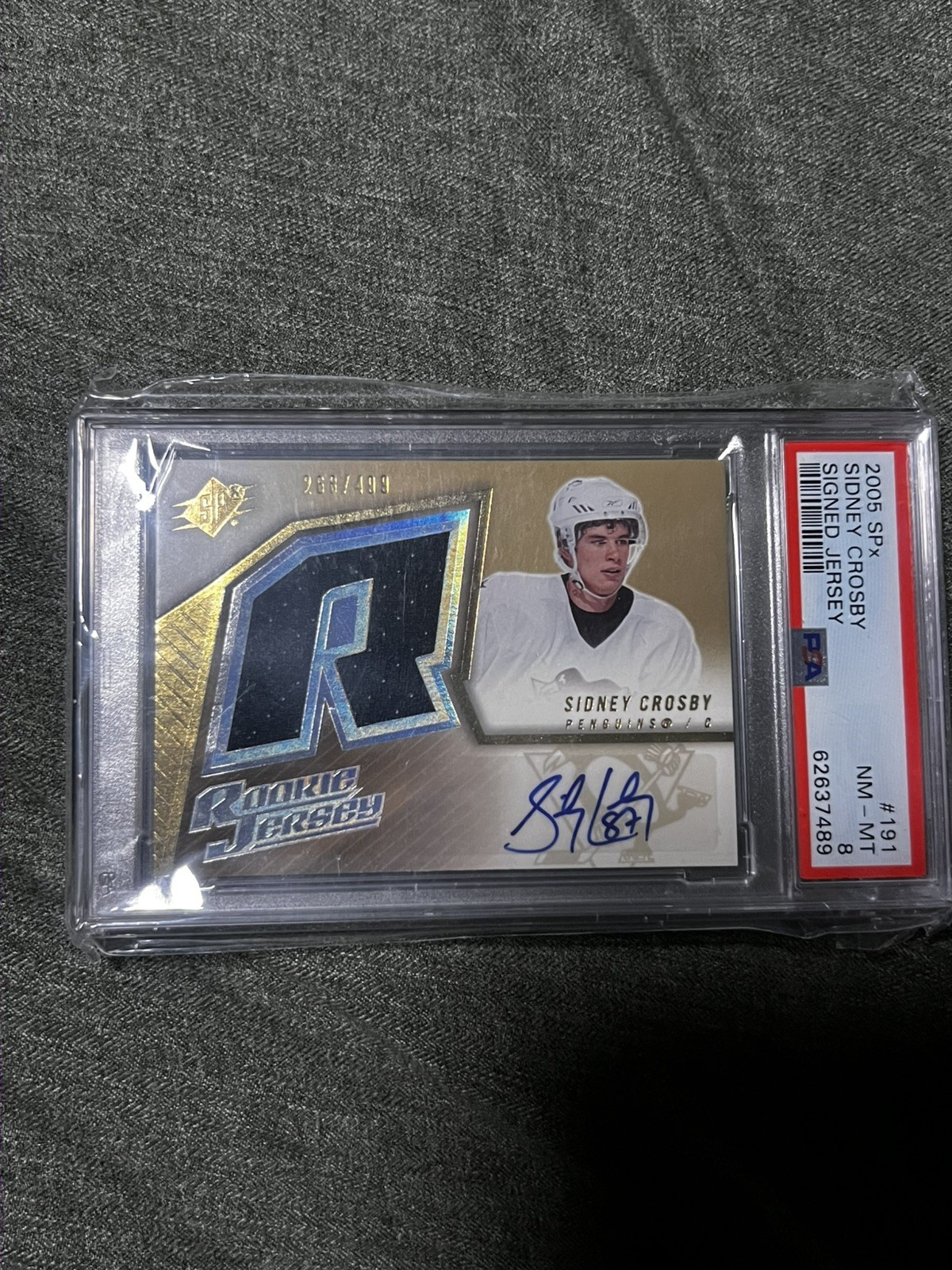 2005-06 SPX Sidney Crosby Rookie Jersey Auto /499 PSA 8 view 1