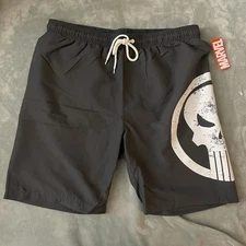 THE PUNISHER Logo Swim / Board Trunks, Men Size Mediumx Gray NWT Marvel Shorts