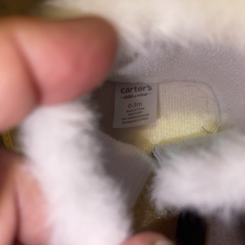 CARTER'S child of mine FAUX TAN SUEDE BABY BOOTS white faux fur (0-3 mths) NNT - Picture 9 of 9