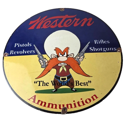 Vintage Western Ammo Firearms Sign - Gun Shop Porcelain Gas Station Pump Sign