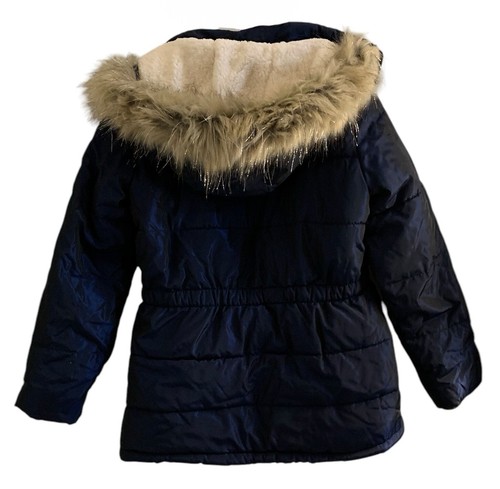 Justice Girls Winter Parka Coat Blue Hood Lined Zipper Snaps Pockets Size 16/18 - Picture 9 of 10