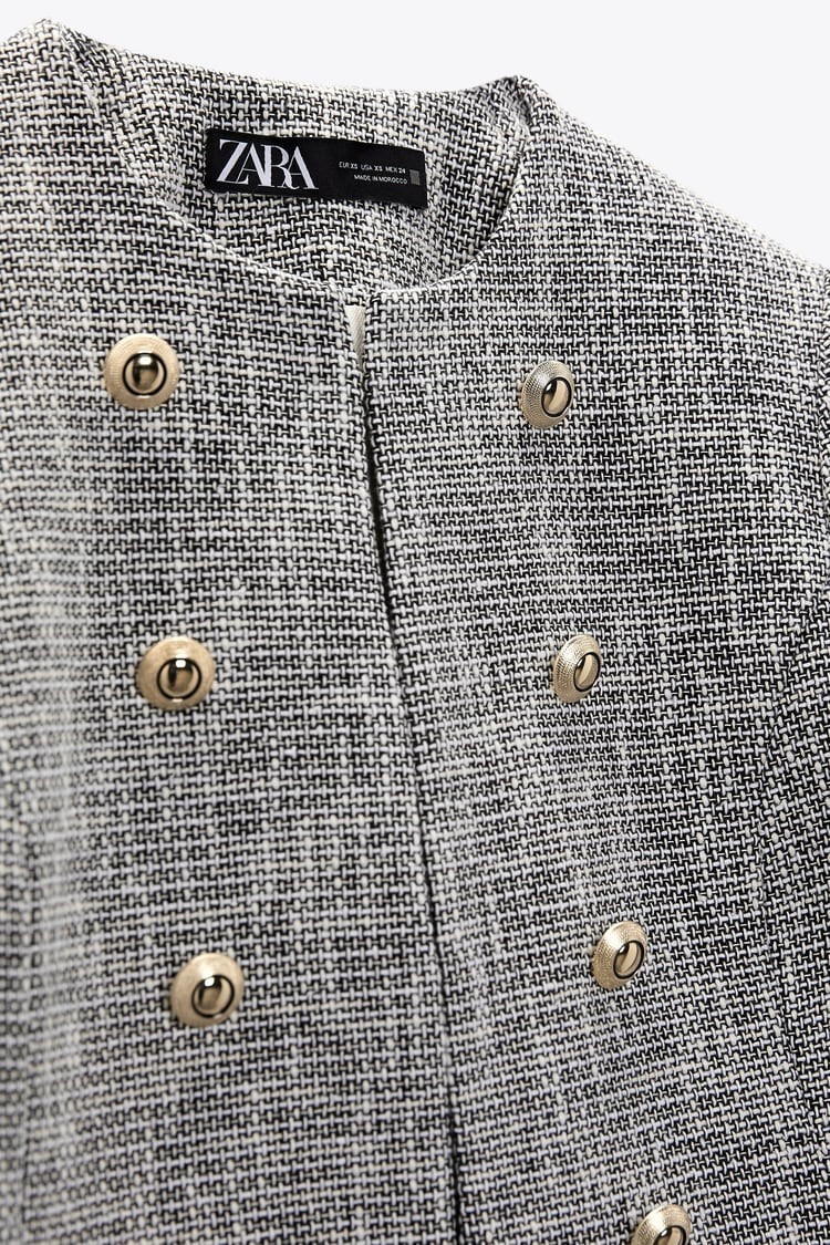 NWT ZARA TEXTURED BLAZER ECRU / BLACK - REF. 2229/125 XS $90