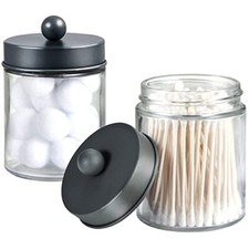 Amolliar Apothecary Jars Bathroom Storage Organizer - Cute Qtip Dispenser Grey