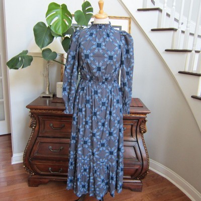 Universal Thread Blue Quilt Pattern Prairie Dress Maxi Dress Pockets sz. XS New!