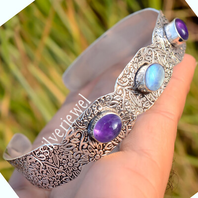 Purple Amethyst Moonstone Gemstone 925 Sterling Silver