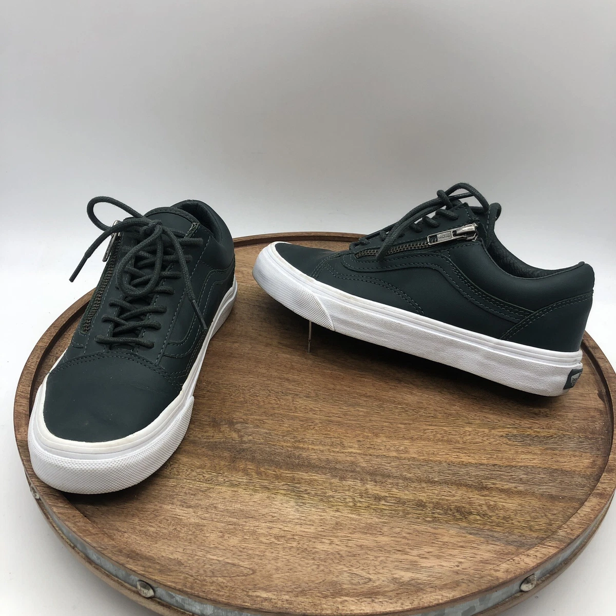 Vans 721499 Old Skool Forest Green Leather Zip Sneaker Women 6.5 | eBay