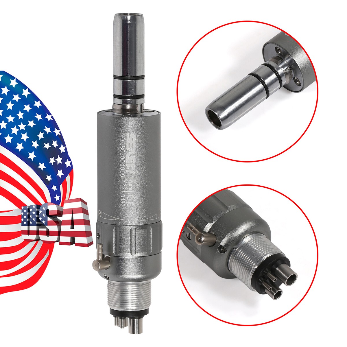 NSK Style Dental Low Speed Handpiece - Straight Contra Angle Air Motor, 2/4 Hole, Manual Chuck