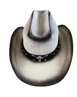 Bull Cowboy Hat Leather Studded Paper Straw Western Riding  display picture 3