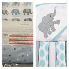 Peanut Shell Elephant Themed Fitted Crib Sheet  Hooded Towel  Wash cloths NWT
