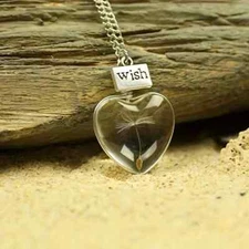 Heart Dandelion Seed MAKE A WISH Love Necklace Silver Chain Gift Pendant Resin