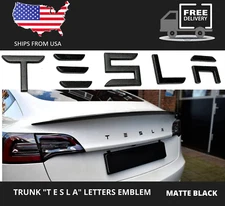 Tesla MATTE BLACK "TESLA" Letters Emblem Logo Badge for Rear Trunk (BRAND NEW)