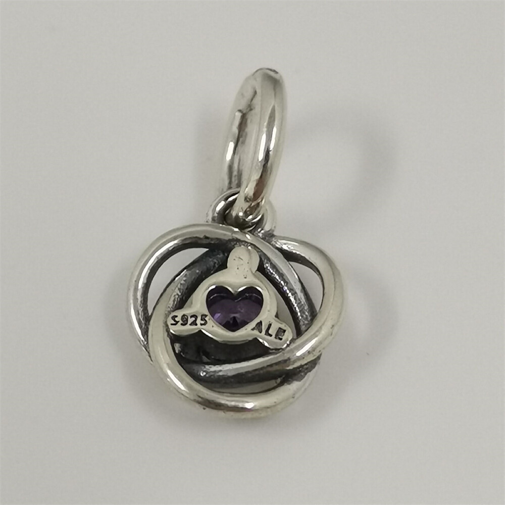 Circle Dangle Charm with Purple Amethyst for February Birthstone in Eternity Style