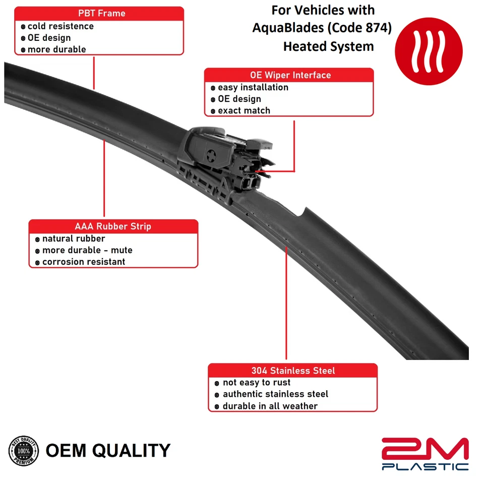 Front Windshield Wiper Blade For Mercedes SL400 SL450 SL550 with Heated Washer - Image 2 of 4