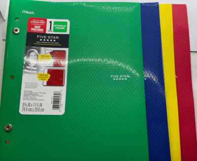 Mead Five Star 4 Pack Attach-A-Folder Snap Together Multiple Colors Folders NEW