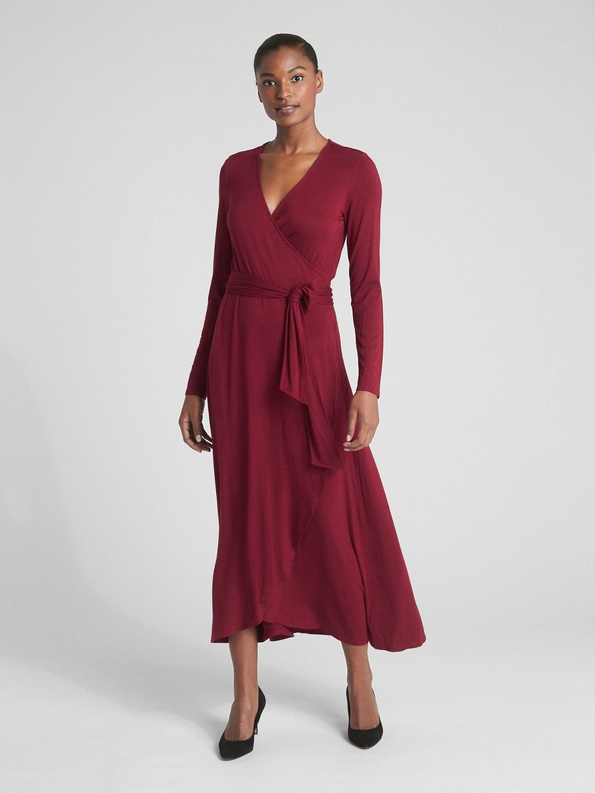 Gap Long Sleeve Knit Wrap Midi Dress 