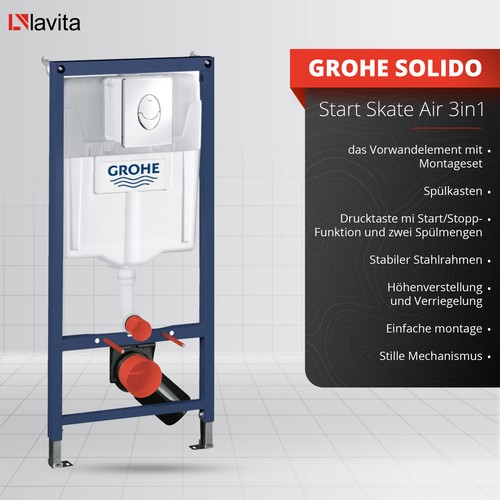 GROHE Vorwandelement Solido + Wand WC Sofi Slim Folklor + Knopf Set - Bild 22 von 29