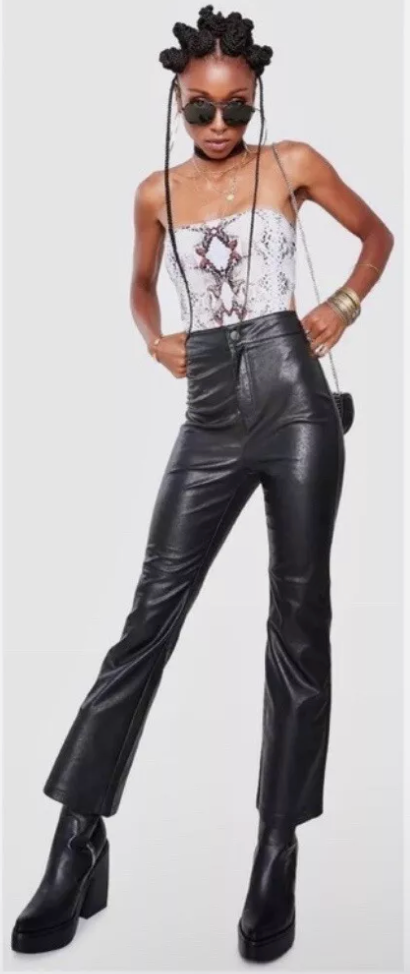 FREE PEOPLE BLACK SASHA CROPPED KICK FLARE VEGAN FAUX LEATHER