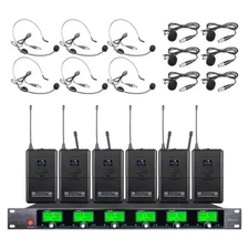 Wireless Microphone System UHF Profession 6 Channel Lavalier 6 Bodypacks Headset