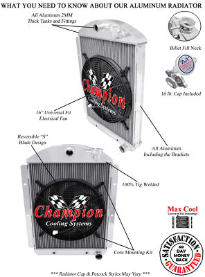 ER 2 Row Radiator Chevy Config,16'' Fan-1941-1946 Chevy Truck Small Block V8