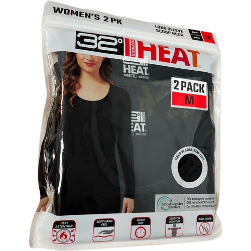 Womens Top Long Sleeve 32 Degrees Heat Scoop Neck 2 Pack Thermal Baselayer Tee - Picture 2 of 7