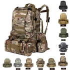 55L Large Rucksack 4 in 1 Outdoor Army Backpack Military Tactical Molle Inferno