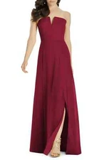 Women's Dessy Collection Strapless Chiffon A-Line Gown, Size 18 - Burgundy