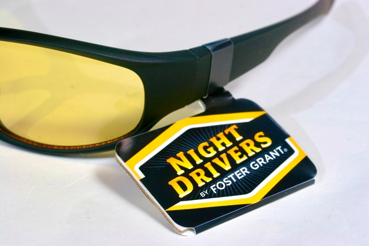 New Foster Grant NIGHT DRIVERS Black Wrap Night Driving Glasses FAST LANE  A18