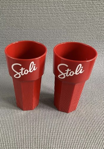 Stoli Stolichnaya Red Premium Vodka Hiball Unbreakable Cups Becher NEU SELTEN X2