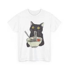 Funny Cat Eating Ramen Vintage Japanese Noodles T-Shirt