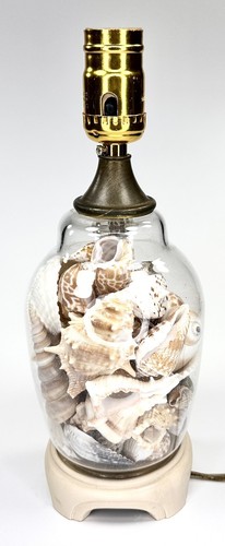 Vintage Seashell Filled Glass Table Lamp With Shells For Beach Lovers - Picture 3 of 4