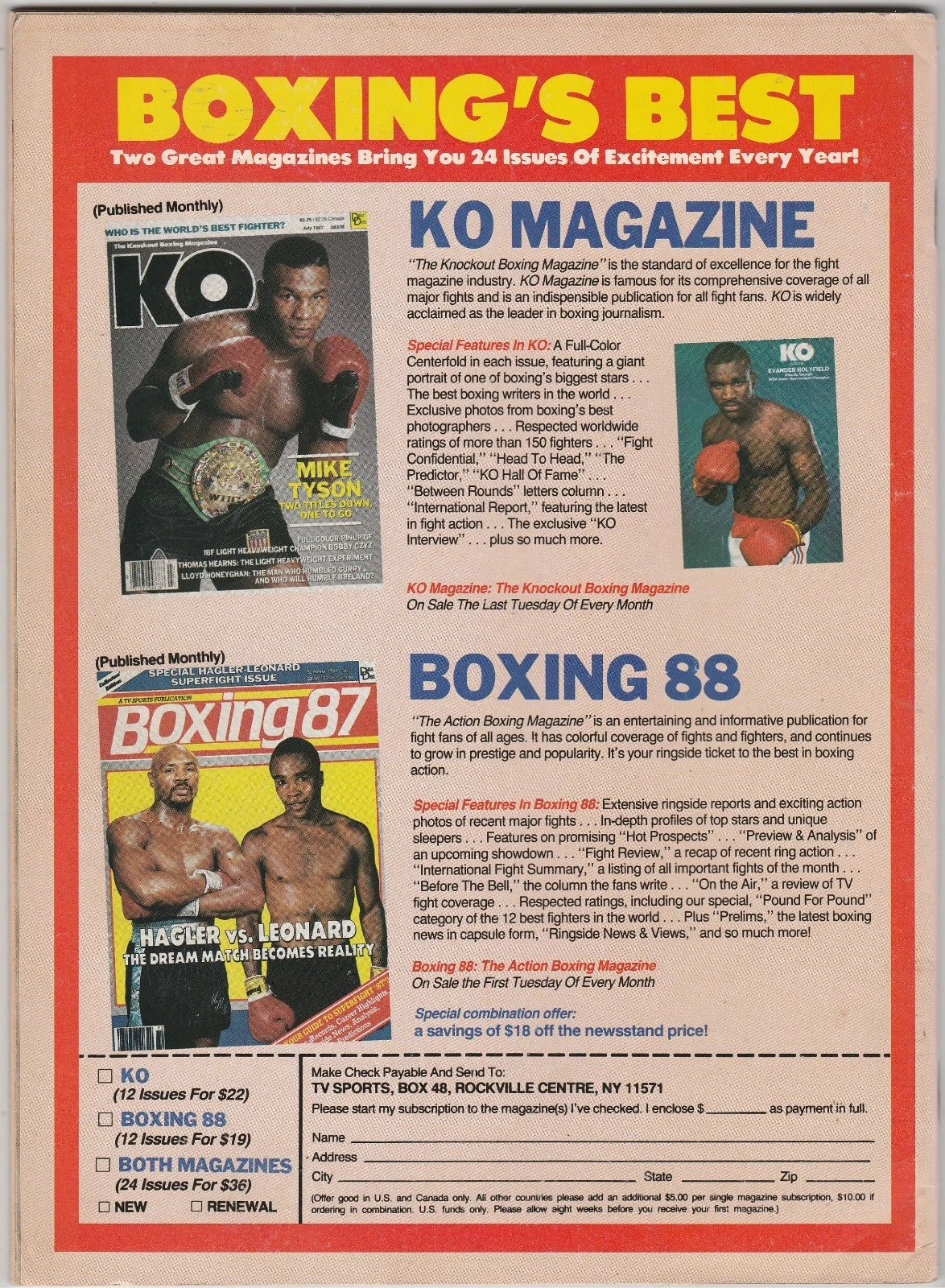 KO MAGAZINE MIKE TYSON BOXING HOFer COVER JANUARY 1989 - 画像3/3