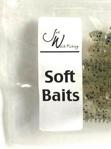 2 PACKS Jed Welsh 4" Ribbed Curly Tail Worm Smoke Pepper Flake 10 Count Package - Picture 11 of 11