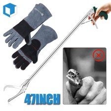 47" Snake Tongs Catcher  Leather Bite Proof Gloves Animal Handling Protector