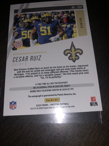 2020 Prestige Cesar Ruiz - Saints Rookie Orange Signature AUTO 13/25 - Picture 3 of 3