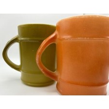 Tazas de café Anchor Hocking Fire-King de colección años 60 2 tazas verdes aguacate naranja