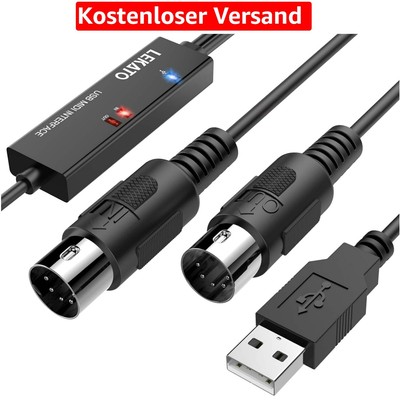 Intelligentes LEKATO USB MIDI Kabel mit LED-Anzeige und Plug-and-Play-Funktion