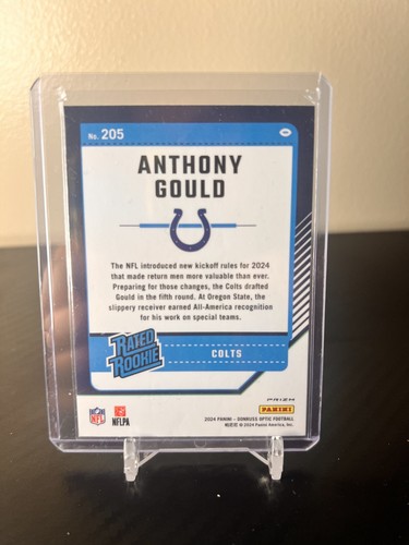 2024 Donruss Optic Anthony Gould Purple Shock Prizm Rated Rookie RC #205 Colts - Picture 2 of 2