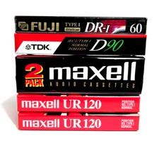 Lot of 6 TDK Maxell Fuji Cassette Tapes DR-I 60 UR-90 UR-120 New Sealed