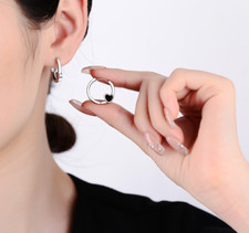 Women 925 Sterling Silver Plated Enamel Heart 20mm Hoop Huggie Earrings Gift AF