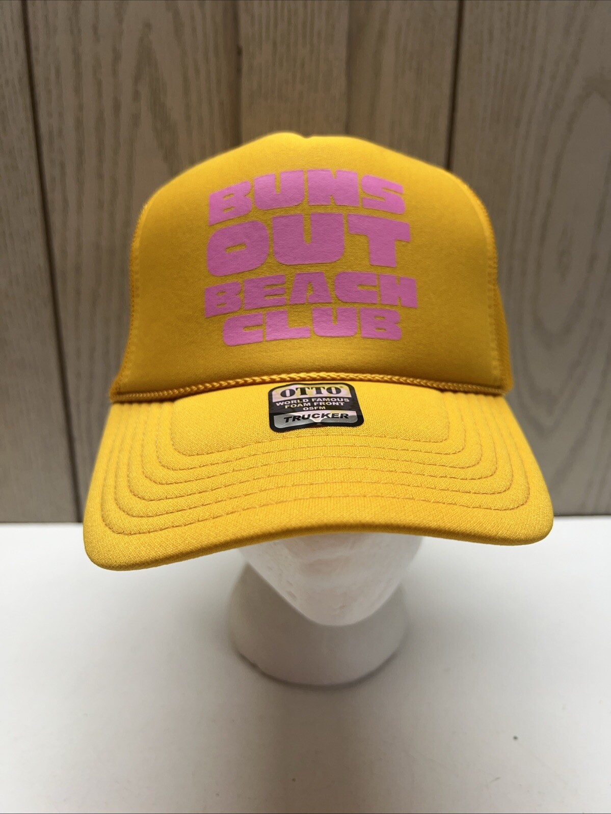 OTTO Trucker Hat “Buns Out Beach Club” Meshback Foam Front OSFM Yellow/Gold