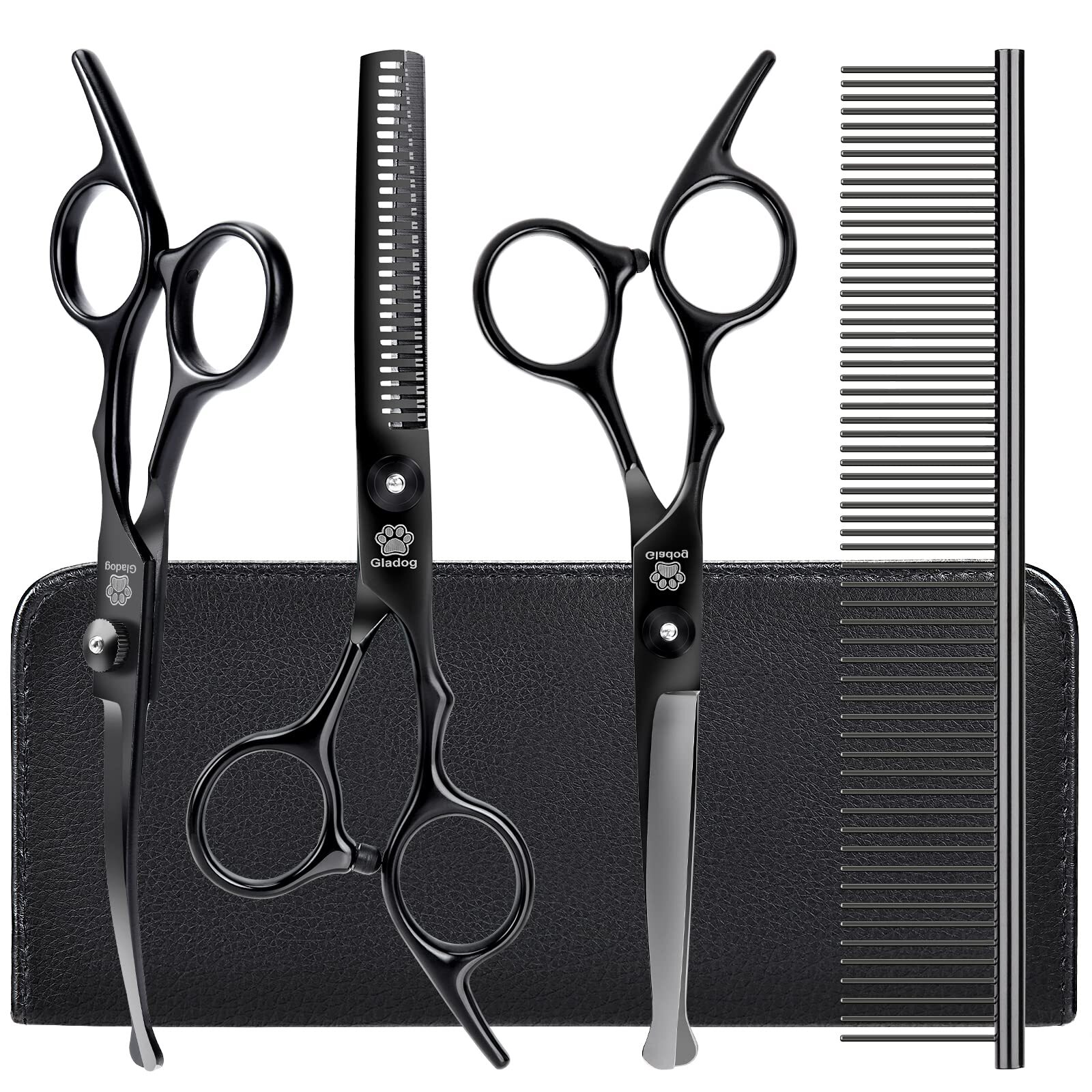 Dog Grooming Scissors Kit with Safety Round Tips, Professional 5 in 1 Groomin...