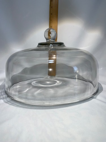 Heavy Glass Cloche Cake Plate Cover Clear 11.5x4" Knob Top Thick Cheese Board - Picture 3 of 5