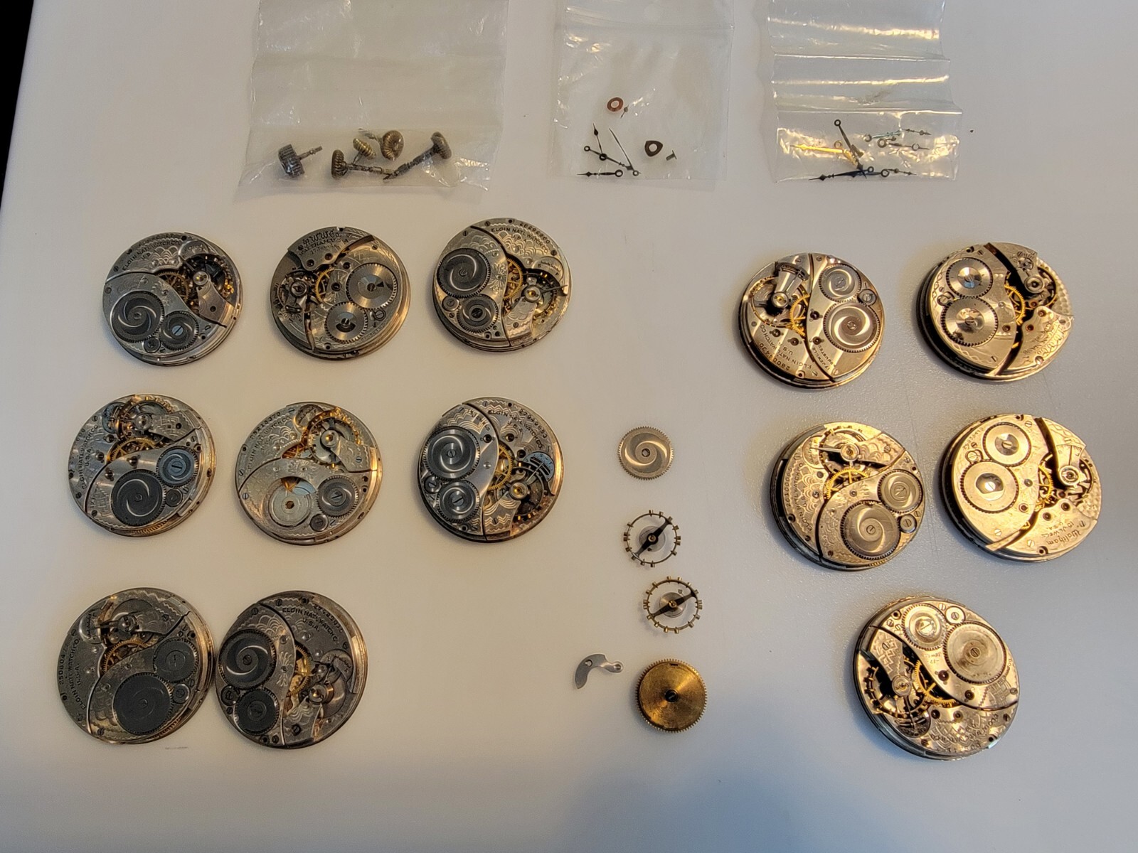 HUGE JUNKYARD LOT VINTAGE 12S POCKET WATCH MOVEMENTS PARTS HANDS ELGIN