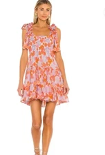 Sundress Pippa Floral Orange Sleeveless Pom Pom  Mini Fit & Flare Dress XS/S