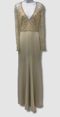 $3530 Jenny Packham Women's Beige Sequin Beaded Gown Dress Size UK8 US4